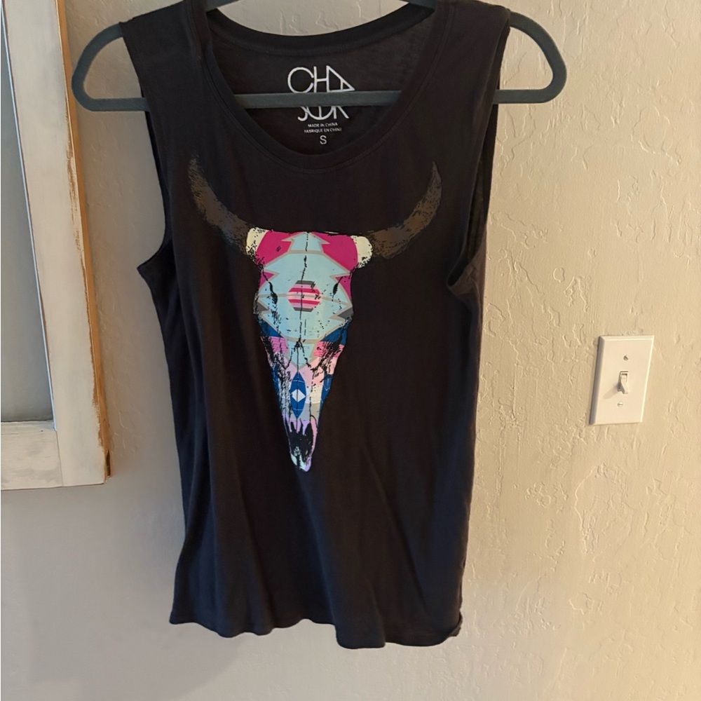 Chaser Black and Pink Muscle Tee with Skull Design